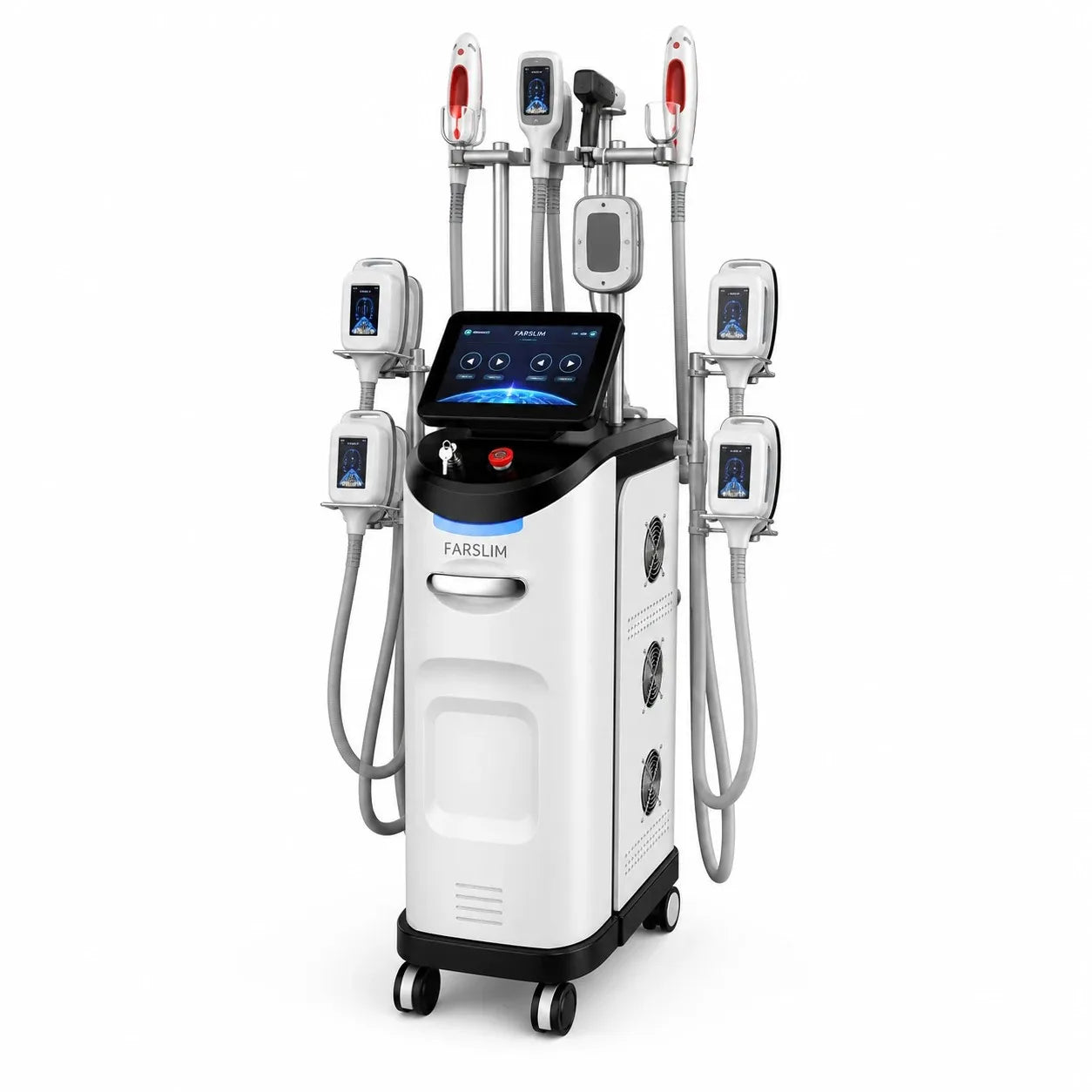 FARSLIM LD11-TLS PRO professional cryolipolysis machine front view with multiple treatment applicators.